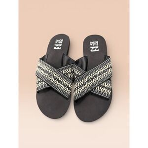 Billabong Surf Bandit Women's Black Slides Sandals Size 8 Boho Tribal Print